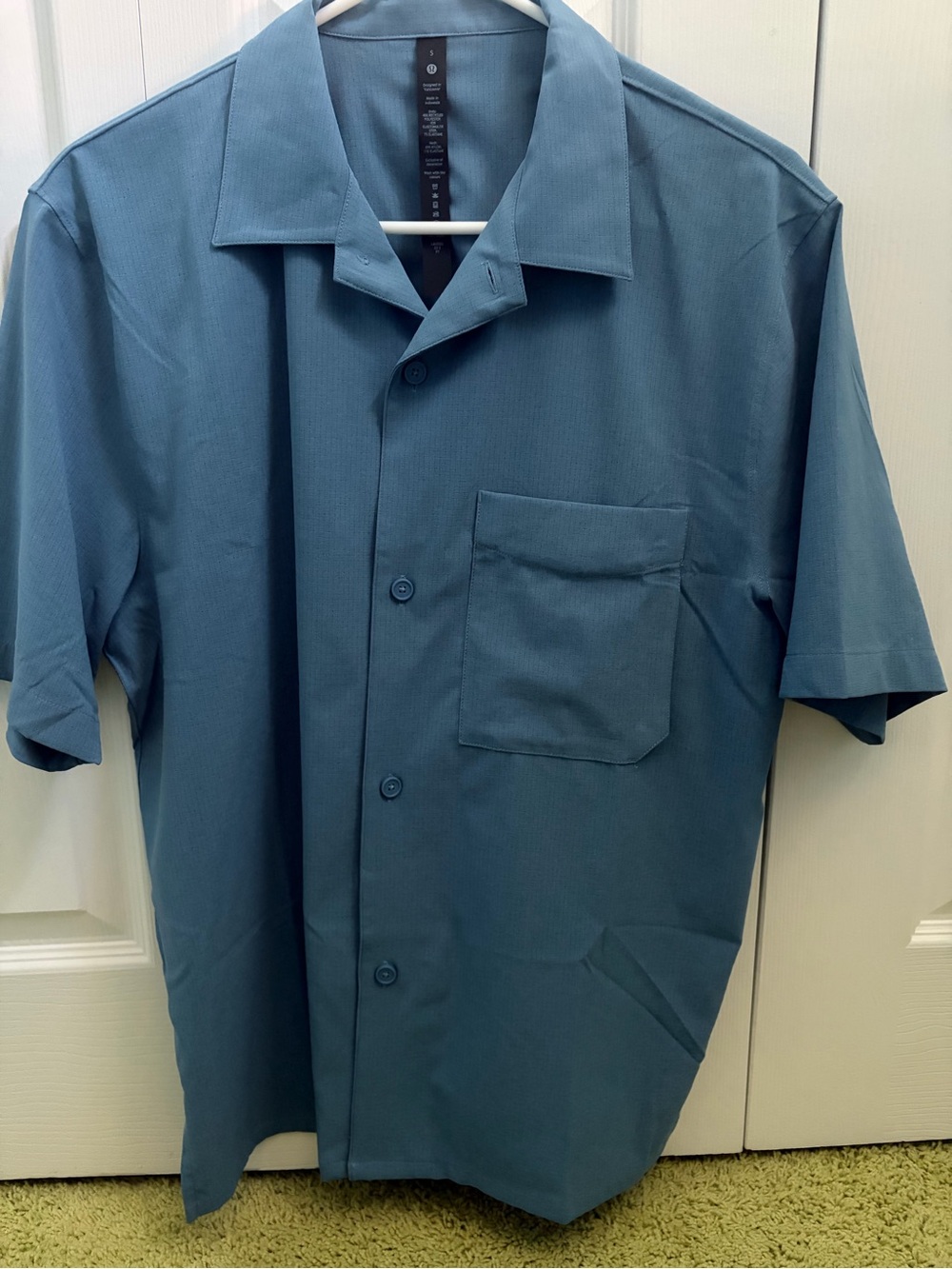 lululemon athletica Short Sleeve Button-Up Shirt in Slate Blue - Picture 1 of 3